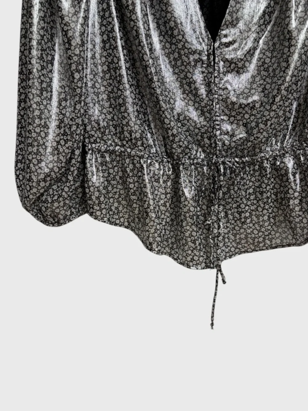 Free People Small Talk That Talk Metallic Silver Floral Top Blouse Size S Disco